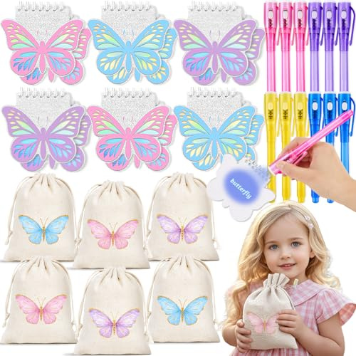 G.C Schmetterlings Party Mitgebsel Kindergeburtstag UV Stift mit Lampe Notizbuch Kordelzugbeutel Geschenktüten Give Aways Gastgeschenke Kindergeburtstag Pinata Füllung Mädchen