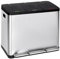 Papelera triple de cocina, 3 X 15 L, con tapas independientes marcadas por color, cubo de basura triple de acero para reciclaje, con pedal, tres bolsas, fácil de limpiar, plata y negro