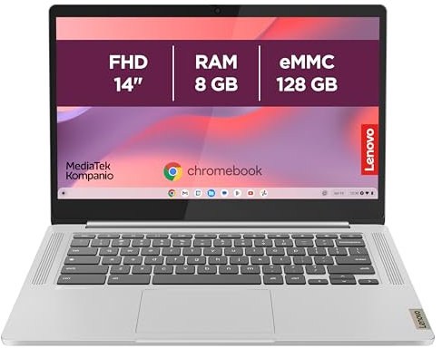 Lenovo IdeaPad Slim 3 Chromebook 14M868 - Ordinateur Portable 14'' FHD IPS 300nits Tactile (MediaTek Kompanio 520, RAM 8Go, eMMC 128Go, Arm Mali-G52 2EE MC2 GPU, ChromeOS) Clavier AZERTY - Gris