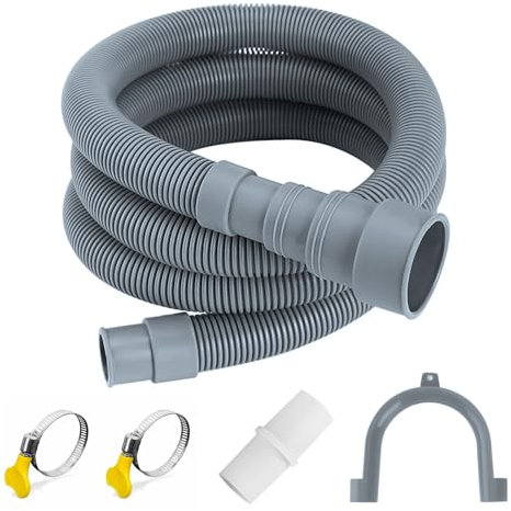 Tuyau Machine à Laver, 1M/1.5M/2M/3M/4M/5M Tuyau Vidange Machine a Laver, Rallonge Evacuation Lave Linge Universel avec 1 Raccord et 2 Colliers de Serrage pour Lave-Linge, Lave-Vaisselle