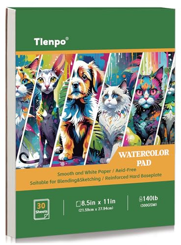 Tlenpo Watercolor Paper Pad, 8.5 x11 in, 30 Sheets Artist Painting Drawing Paper Book, Art Supplies for Adults Kids, 140lb/300gsm, Glue Bound Watercolor Sketchbook for Watercolors, Art Painting