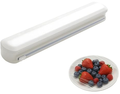 Cortador de papel de cocina, lámina y aluminio con cortador, porta rollos para película transparente, papel de aluminio y horno, diámetro ≤ 4,5 cm, longitud ≤ 32 cm (blanco)