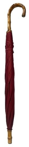 Parapluie Rouge Classique – Poignée Canne en Bambou Naturel – Style Élégant Homme/Femme – Manuel – Robuste et Chic – Accessoire Intemporel