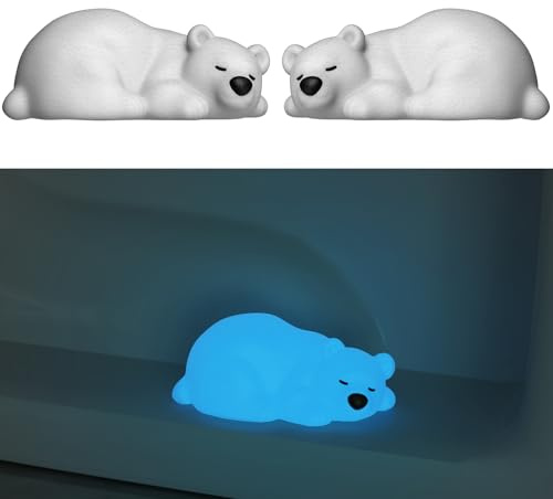 NiHome 2 PCS 3D Printed Polar Bear Toilet Floor Bolt Cover Caps, Glow in the Dark White Bear Toilet Bolt Covers Caps Decorative & Protective Easy Installation for Bathroom Decor Dust Debris Prevention