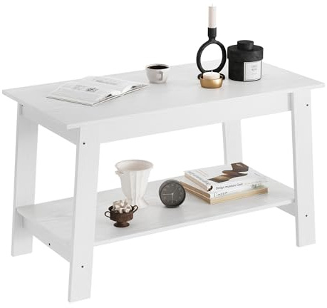 Garvee Mesa de Centro, Estilo Farmhouse, para Salón, Mesita, Mesita de Sofá, 80 * 39 * 48 cm (Blanco)