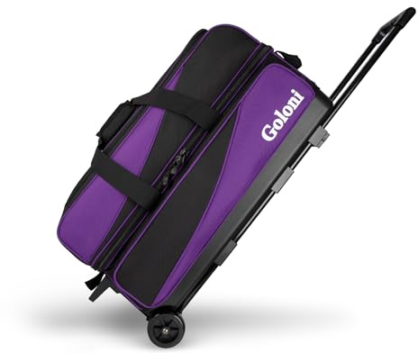 Goloni 3 Ball Bowling Bags with Wheels,Rolling Bowling Bag with Separate Shoe Compartment(Up To US Men Size 16),Bowling Bag for 3 Balls & Accessories,Retractable Handle Extends to 41''