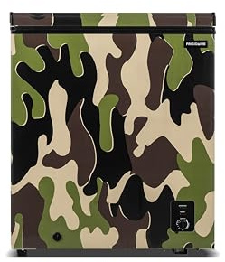 FRIGIDAIRE EFRF516CAMO Chest Deep Freezer- Garage Ready, 5.0 Cu. Ft. Capacity, CAMO-Adjustable Thermostat-Removable Vinyl Coated Wire Basket-Easy Defrost Drain