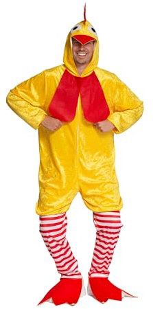 Partychimp Kycklingkostym för Vuxna 3 Delad Onesie Byxor och Skoskydd Funky Chicken Djurdräkt Tupp Kycklingkostym Herr och Dam Svensexa Gruppkostym Karneval (M/L)