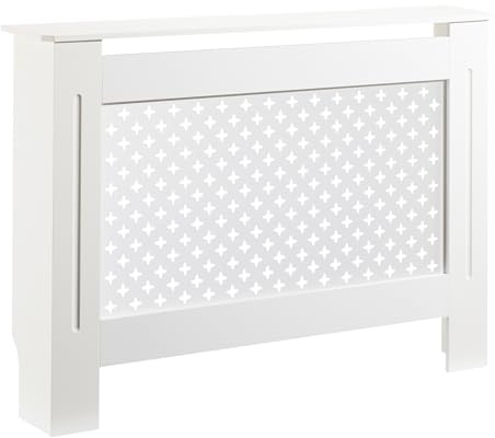 Toboli Copritermosifoni in Legno Bianco 112 x 19 x 82 cm, Copri termosifone in MDF, Pannello in Legno per radiatori, Elegante Mobile copritermosifone