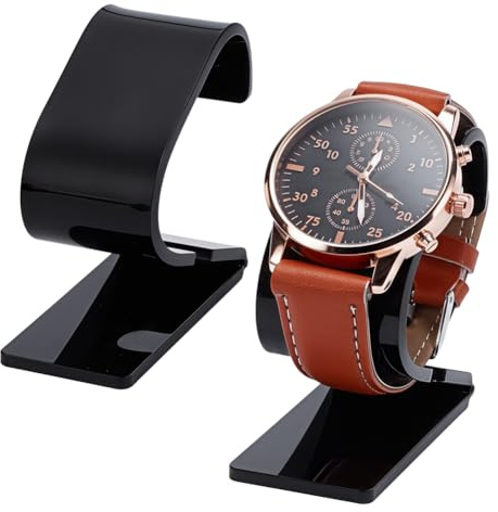 PH PandaHall 2pcs Black Watch Holder Display Stand Plastic Single Watch Holder Display Rack C Shape Jewelry Holder Stand Bracelet Watch Organizer Storage for Women Men Bedroom Office