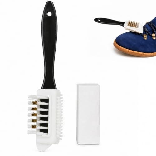 LYEGJT 2 Pièces Kit de Brosse Daim Chaussures, Gomme à Daim en Crêpe avec Gomme de Nettoyage, Brosse Multifonction à 3 Côtés pour Le Nubuck, Kit Nettoyage