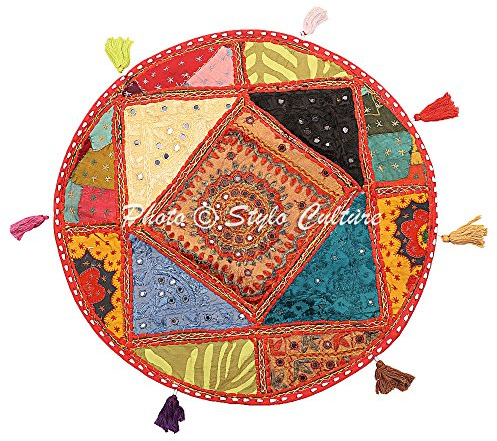 Stylo Culture Cuscino Da Terra Indiano In Cotone Con Patchwork Ricamato Patchwork 55x55 Hassock Floor
