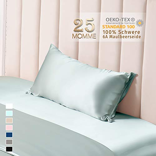 THXSILK 25 Momme Seide Kissenbezug für Haar und Haut - Maulbeerseide Kissenbezug - Hypoallergen mit Versteckter Reißverschluss - Pure Seide auf Beide Seiten … (Hellblau, 40x80cm)