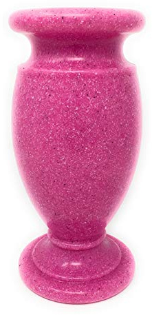 OPTIMUM Memorial Cemetery Flower Vase - Plastic (Pink Granite) With Metal Ground Spike , Grave Marker , Decorations For Gravesite , Headstone Flowers Holder , Garden Lawn & Yard