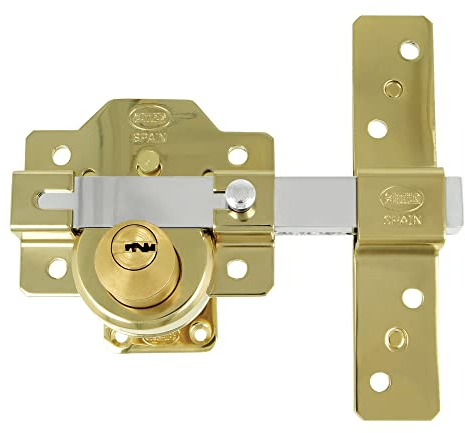 Amig - Cerradura de Sobreponer - 90 x 154 mm - Oro - Cilindro de seguridad de 50 mm y 6 pines - Pestillo de Apertura - Sistema Antibumping y Protección contra Ganzúas