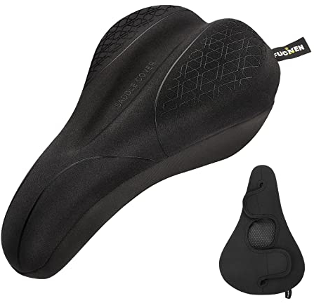 FUCNEN Gel Bike Seat Cover Padded Black Bike Seat Cushion Gel Saddle Cover for Bike Soft & Comfortable for Mountain/Road/Exercise/Spin Bikes Narrow Size For Women & Men Cycling