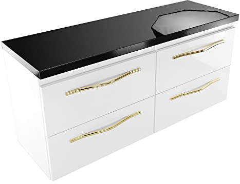 paplinskimoebel Armoire de salle de bain 120 avec 4 tiroirs à fermeture amortie - Montage mural - Haute brillance - Meuble bas pour lavabo à poser - 120,4 x 40 x 55,1 cm (l x H x P) - Blanc avec