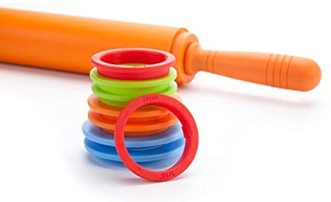Mattarello, Mattarelli con Anelli di Spessore Regolabili, Rullo per Pasta in Silicone Antiaderente per Cuocere Pizza, Torta, Biscotti
