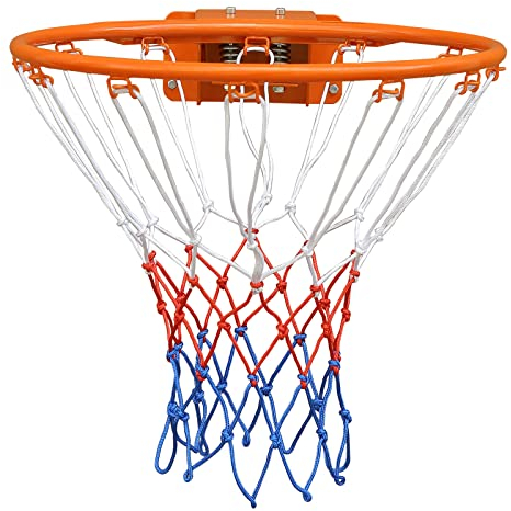 FUNJEPE FUNJRPE Basketballkorb mit doppelter Feder, solider Rand, Basketballnetz, für drinnen und draußen, hängendes Basketballtor mit Allwetternetz, wandmontierter Basketballkorb, 45,7 cm, Orange