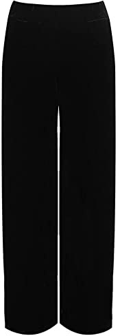Damer plus storlek brett ben sammet palazzo elastisk midja byxor dam gatumode utsvängda breda ben stil ficka lätt velour sammet byxor UK 14-28, Svart, 42/44 SE