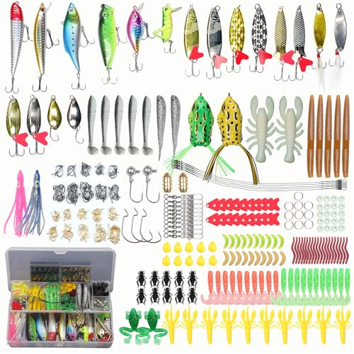 EXAURAFELIS 399 st fiskedrag set fiskbete kit för bas öring lax sötvatten fiskutrustning inklusive plast räkmask bete sked gräshoppa Crankbait jiggar krokar fiskeutrustning och utrustning