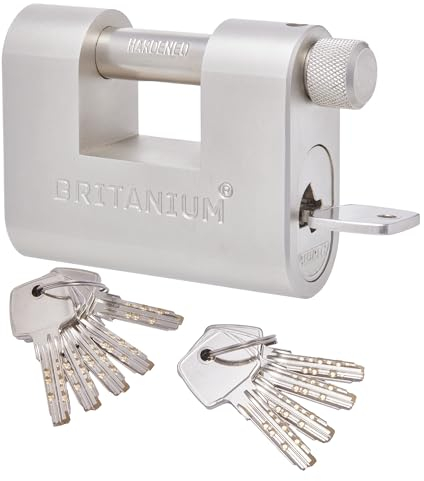 Britanium® Candado BRL85 resistente con 10 llaves - [Resistente al exterior] - [Cilindro antitaladro] - Cerradura de seguridad eléctrica para puertas, contenedores y garajes