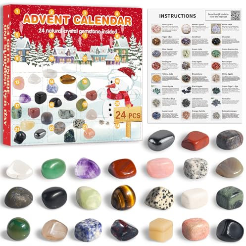 QIAMO Adventskalender 2024 Edelsteine für Kinder, 24 Tage Weihnachten Kristalle Adventskalender Countdown Überraschungen, Natürlichen Stein Adventskalender Geschenk für Jungen Mädchen