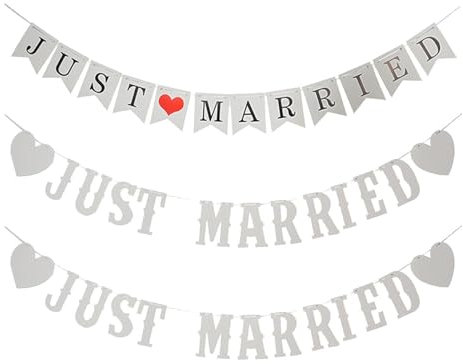 EHDWXVZM 3 Pezzi di Striscioni Just Married, Striscioni per Decorazioni Nuziali, Decorazioni per Matrimoni All'Aperto, Striscioni per Decorazioni Nuziali, Striscione Just Married Love