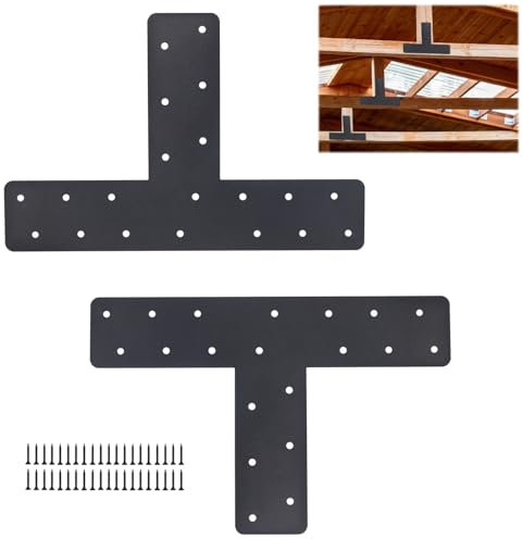2 Pcs T Post Bracket, Black T-Plate Metal Plates (Actual 14.9”× 9.8”× 3“), Heavy Duty Patch Plate Attachment Bracket for 4x4,6x6 Repairing House Beams, pergola, Gazebos, Truss Framing