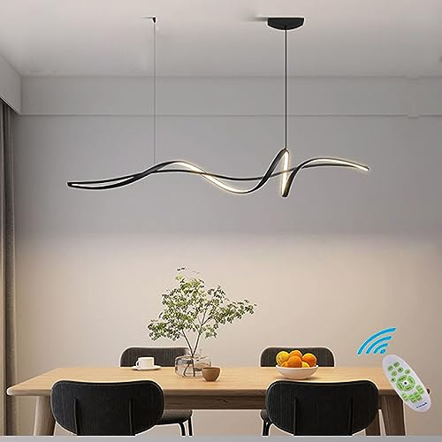 Lampade a Sospensione Moderne LED Sala da Pranzo - Lampadario Spirale Design Dimmerabile Soggiorno Regolabile in Altezza per Cucina Ufficio (Nero, L150CM)