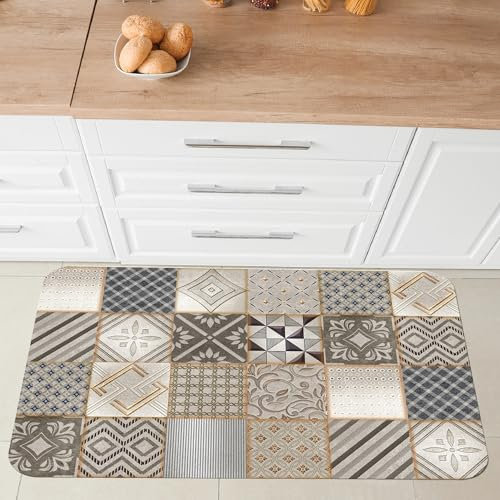 Comart - Alfombra de Cocina Austin - Impermeable - Antideslizante - Antimanchas - Lavable en Lavadora - Alfombra de poliéster - para Pasillo y Cocina - Made in Italy - Cementine Gris - 50 x 75 cm