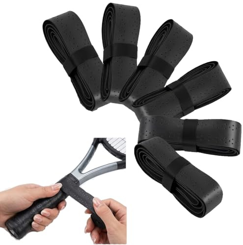 6 pezzi di nastro nero per racchette da badminton, tennis, badminton, bande da tennis, grip, nastro autoadesivo, antiscivolo, racket, morbido, nastro, overgrip per badminton, racchetta da squash