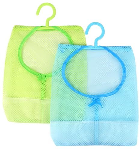 lohey 2PCS Peg Bags for Washing Line, Breathable Mesh Peg Basket, Washing Peg Bag with Hanging Hook, Reusable Mesh Laundry Storage for Clothes Pegs, Socks, Small Items (Blue & Green)