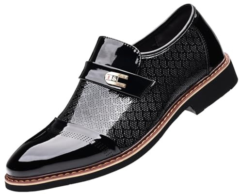 Sommar Herr Business Skor Andningsbara Cut Out Tofflor Lackskinn Brogues Brudskor Mode Loafers,Black,43 EU