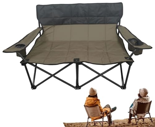 Double Camping Chair, Durable Double Folding Chair Stable Portable Lounge Chair for Outdoor Garden Balcony Pond Beach
