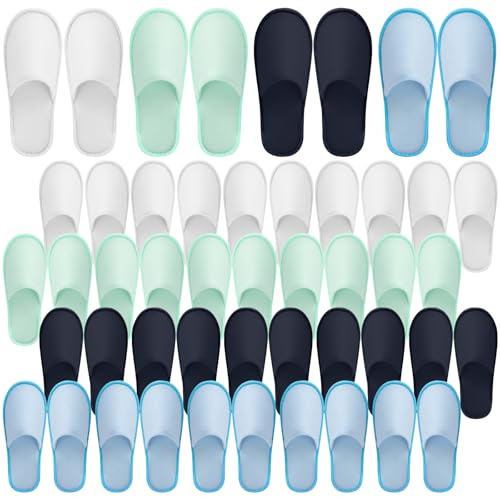 YFNVH Lot de 24 Paires de Chaussons Invités - 4 Couleurs - Pantoufles Jetables Antidérapantes avec Bout Fermé - Kit Bienvenue pour Hôtel, Airbnb, Spa, Mariage & Soirée - (28cm)