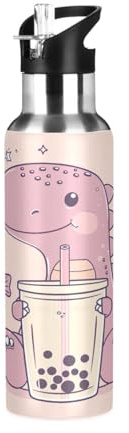 Botella de agua de acero inoxidable aislada al vacío de 32 onzas, botellas de agua a prueba de fugas para gimnasio, viajes al aire libre, escuela, dinosaurio, té de burbujas
