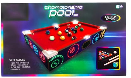 LED Pool Table Set for Kids Adults, Portable Tabletop Billiards Game with Light Up Features, Cues, Balls, Mini Indoor Entertainment System, 31.5cm
