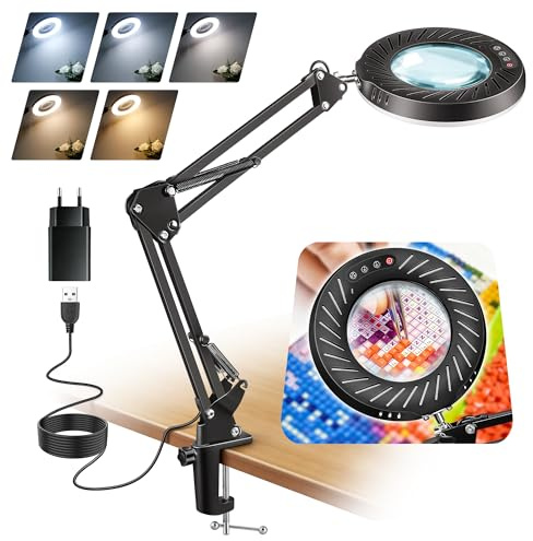 Morotty Lente Ingrandimento 12x Con Luce, Lampada Da Tavolo Led Dimmerabile Con 5 Modalità Di Colore, 9 Livelli Di Luminosità Per Lavori Manuali, Riparazioni E Primi Piani