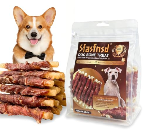 Dolcetti per cani in pelle di manzo e anatra, ossa e bastoncini da masticare per cani piccoli e medi. Snack dentali naturali, ricchi di proteine, a lunga durata per premio e addestramento, 350 g.