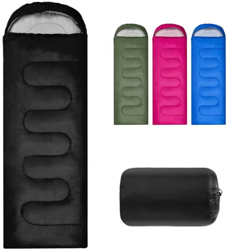 Outdoor Sleeping Bag for Camping, Adult Blanket, Small Packed Size, Ultralight Carry Bag, Soft, Thick and Warm, for Outdoor Camping, Travel, Hiking, for 3-4 Seasons (Black)