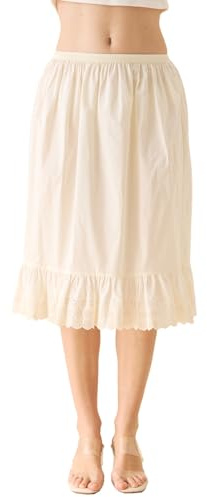 BEAUTELICATE Enagua de Algodón para Mujer con Encaje Falda Interior Transpirable de Verano Largo hasta la Rodilla