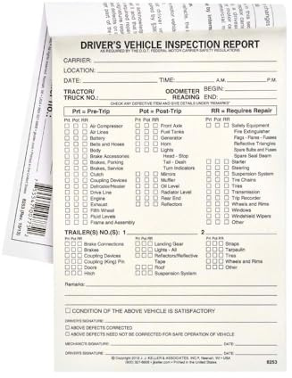 Detailed Driver's Vehicle Inspection Report for Pre- & Post-Trip, Book Format with 31 Sets, 2-Ply Carbonless, 5.5 x 8.5, Meet FMCSR Requirements, 50 Pack, J. J. Keller & Associates, Inc.