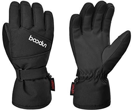 Baogaier Gants Ski Hiver Chaud Imperméables Tactile pour Garcon Fille Enfant, Gants Sport de Ski Fond Coupe-Vent pour Sports d'hiver de Plein Air Cyclisme Course Snowboard -30℃ Froid - Noir 10-13 Ans