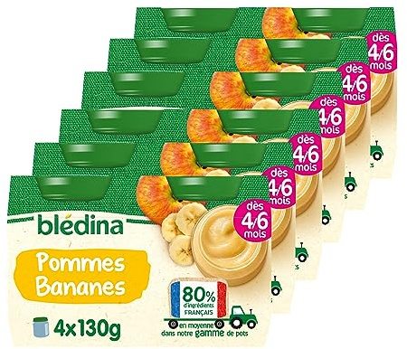 Blédina Petits Pots pour bébé, Dès 4/6 Mois, Pommes Bananes, 24x130g (Lot de 6*4)