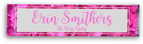 Executive Personalized Desk Name Plate, Custom Engraved Desk Sign, Plaque, Office, Flower Office Sign