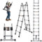 Aluminum Telescoping Ladders 12.5ft in Straight line and 6.25ft in A-Frame Multi-Purpose Portable Extension Ladder,EN131 Standards Non-Slip Folding Loft Ladder for RV or Outdoor, 330lb/150kg Max Load