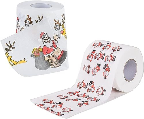 Lot de 2 rouleaux de papier toilette de Noël - Père Noël papier toilette de bain fournitures de Noël tissu décoration de salle de bain serviette fête d'anniversaire amusante cadeau fantaisie