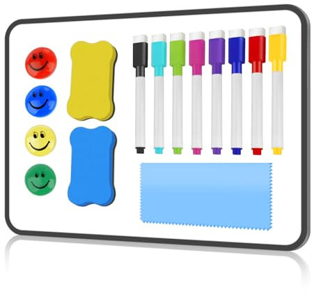 Juego de 16 Pizarra Blancas de Borrado en Seco, Pequeñas Pizarras Magnéticas Doble Cara, Tamaño A4