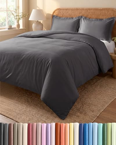 CGK 3 Piece Duvet Cover Set Double Dark Grey 200x200cm with 2 Pillowcases 50x80cm - Brushed Microfibre - Zip Closure & 8 Corner Ties - Wrinkle Resistant, Easy Care & Hypoallergenic - OEKO-TEX